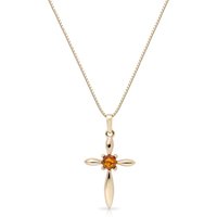 Baltic Amber Glow Symbolic Cross Pendant Necklace in 9ct Gold