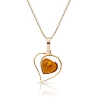 Baltic Amber Glow Asymmetric Heart Pendant Necklace in 9ct Gold