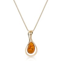Baltic Amber Glow Wave Pendant Necklace in 9ct Gold