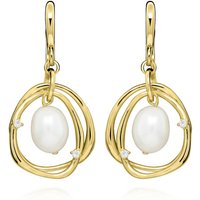 CZ and Pearl Ocean Harmony Layered Drop Earrings, 9ct Gold Plated