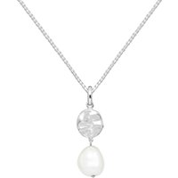 Pearl Hammered Drop Pendant Necklace in Sterling Silver