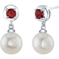 Garnet and Pearl Sea Breeze Stud Drop Earrings in Sterling Silver
