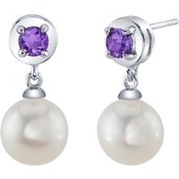 Amethyst and Pearl Sea Breeze Stud Drop Earrings in Sterling Silver
