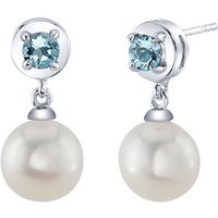 Aquamarine and Pearl Sea Breeze Stud Drop Earrings in Sterling Silver