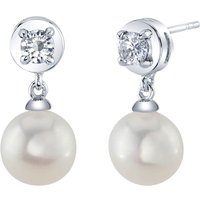 CZ and Pearl Sea Breeze Stud Drop Earrings in Sterling Silver