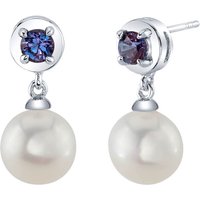Alexandrite and Pearl Sea Breeze Stud Drop Earrings in Sterling Silver