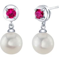 Ruby and Pearl Sea Breeze Stud Drop Earrings in Sterling Silver