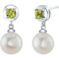 Peridot and Pearl Sea Breeze Stud Drop Earrings in Sterling Silver