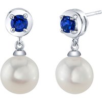 Sapphire and Pearl Sea Breeze Stud Drop Earrings in Sterling Silver