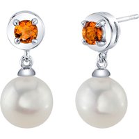 Citrine and Pearl Sea Breeze Stud Drop Earrings in Sterling Silver