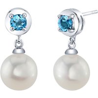 Swiss Blue Topaz and Pearl Sea Breeze Stud Drop Earrings in Sterling Silver