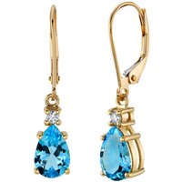 Swiss Blue Topaz and Diamond Modest Regality Earrings in 9ct Gold