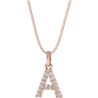 Letter A Diamond Initial Pendant Necklace in 9ct Rose Gold