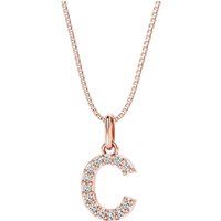 Letter C Diamond Initial Pendant Necklace in 9ct Rose Gold