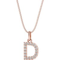 Letter D Diamond Initial Pendant Necklace in 9ct Rose Gold