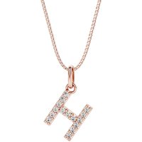 Letter H Diamond Initial Pendant Necklace in 9ct Rose Gold