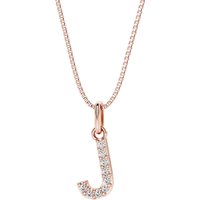 Letter J Diamond Initial Pendant Necklace in 9ct Rose Gold