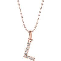 Letter L Diamond Initial Pendant Necklace in 9ct Rose Gold