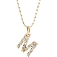 Letter M Diamond Initial Pendant Necklace in 9ct Gold