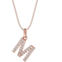 Letter M Diamond Initial Pendant Necklace in 9ct Rose Gold