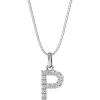 Letter P Diamond Initial Pendant Necklace in Sterling Silver