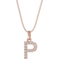Letter P Diamond Initial Pendant Necklace in 9ct Rose Gold