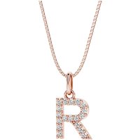 Letter R Diamond Initial Pendant Necklace in 9ct Rose Gold