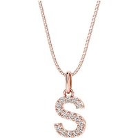 Letter S Diamond Initial Pendant Necklace in 9ct Rose Gold
