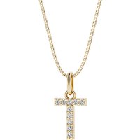 Letter T Diamond Initial Pendant Necklace in 9ct Gold