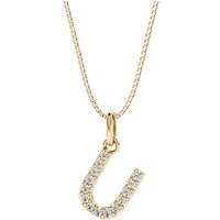 Letter U Diamond Initial Pendant Necklace in 9ct Gold