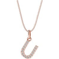 Letter U Diamond Initial Pendant Necklace in 9ct Rose Gold