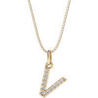 Letter V Diamond Initial Pendant Necklace in 9ct Gold