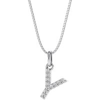 Letter Y Diamond Initial Pendant Necklace in Sterling Silver