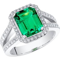 Emerald Cut Colombian Emerald and Diamond Ring in 9ct White Gold
