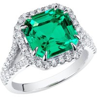 Square Cut Colombian Emerald and Diamond Ring in 9ct White Gold