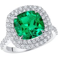 Cushion Cut Colombian Emerald and Diamond Ring in 9ct White Gold