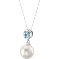 Aquamarine and Pearl Sea Breeze Pendant Necklace in Sterling Silver