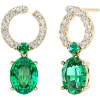 Colombian Emerald and Diamond Open Circle Drop Earrings in 9ct Gold