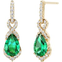 Colombian Emerald and Diamond Embellished Cherish Drop Stud Earrings in 9ct Gold