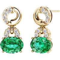 Colombian Emerald and Diamond Ornate Cherish Loop Drop Stud Earrings in 9ct Gold