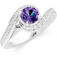 Amethyst and Diamond Swirl Ring in 18ct White Gold