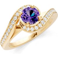 Amethyst and Diamond Swirl Ring in 18ct Gold
