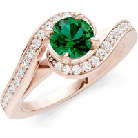 Emerald and Diamond Swirl Ring in 9ct Rose Gold
