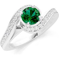 Emerald and Diamond Swirl Ring in 9ct White Gold