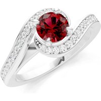 Garnet and Diamond Swirl Ring in 18ct White Gold