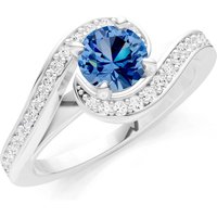 London Blue Topaz and Diamond Swirl Ring in 18ct White Gold