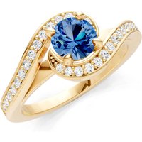 London Blue Topaz and Diamond Swirl Ring in 9ct Gold
