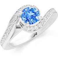 Swiss Blue Topaz and Diamond Swirl Ring in 18ct White Gold