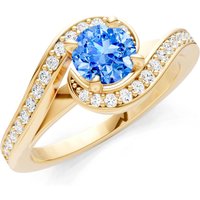 Swiss Blue Topaz and Diamond Swirl Ring in 9ct Gold