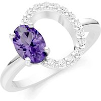 Amethyst and Diamond Circle with Oval Gemstone Ring in 18ct White Gold